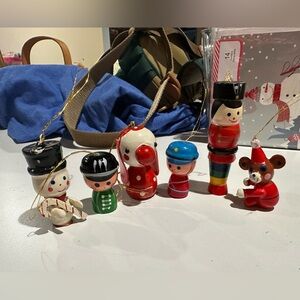 6 vintage wooden ornaments